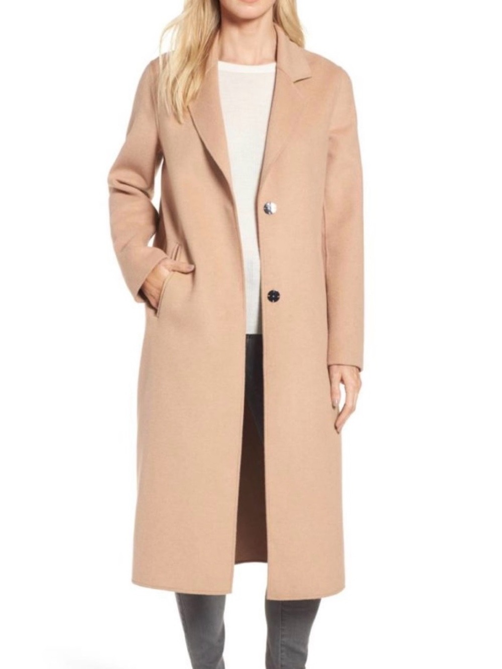 Kenneth Cole New York Long Single-Breasted Trench Coat in Camel